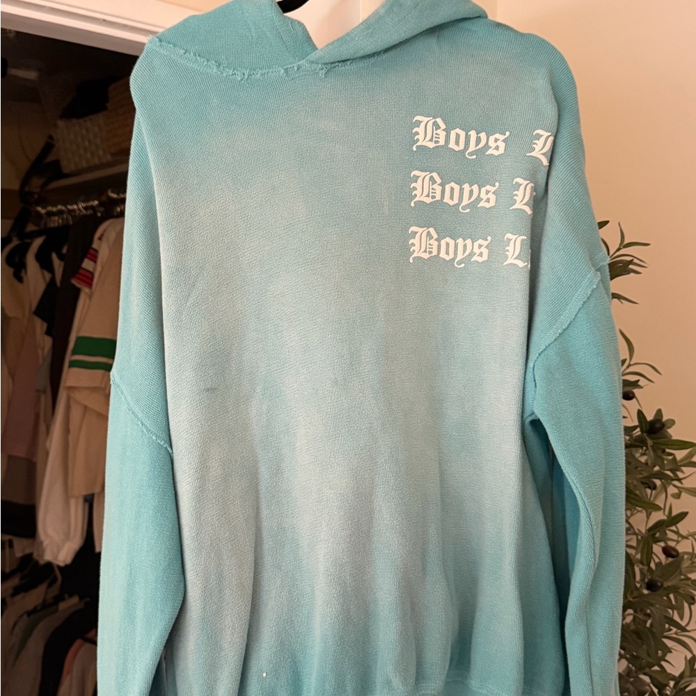 Boys Lie Teal Hoodie with White Text
